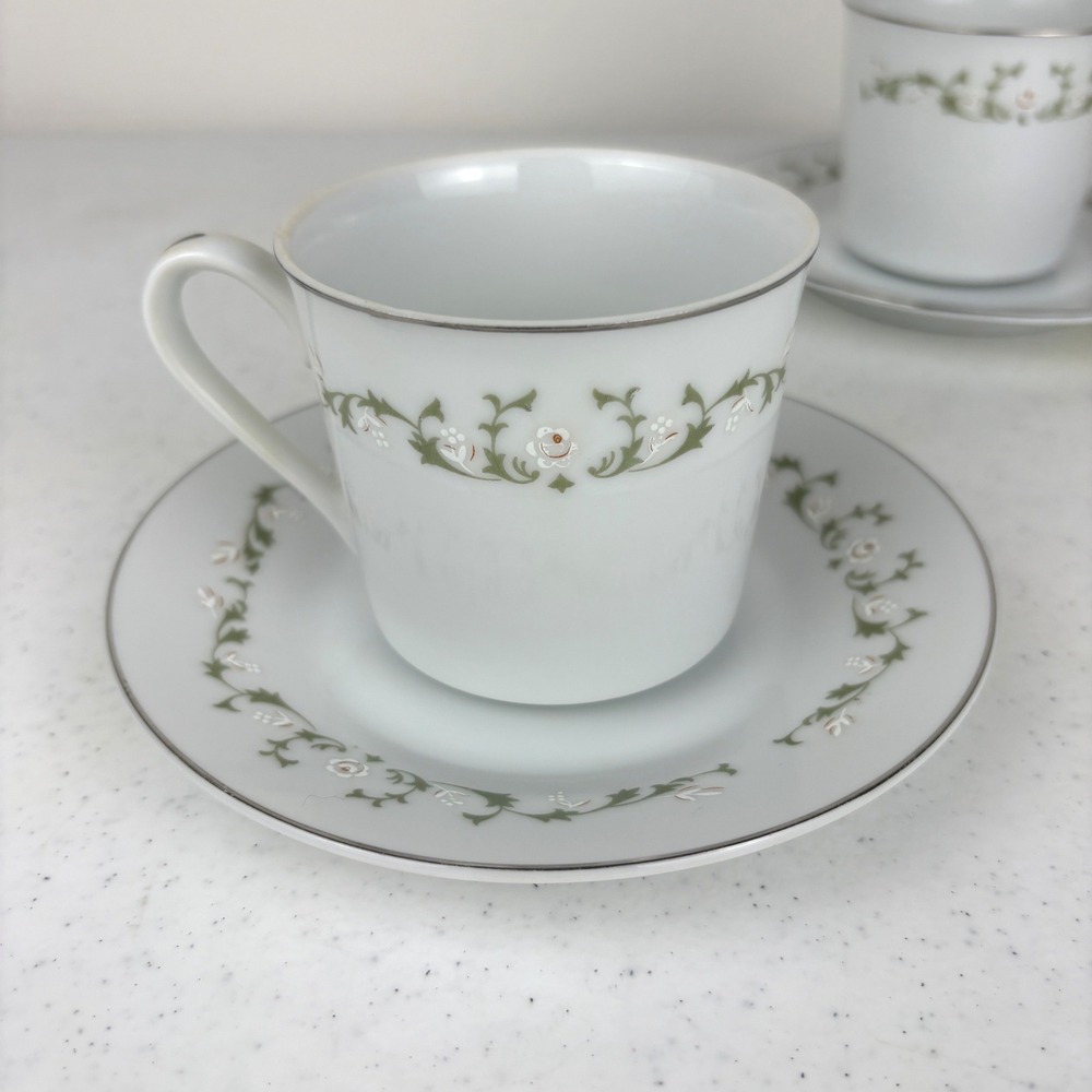 Sheffield Fine China‎ Elegance 502 Teacup and Saucer Set of 2 Japan Green Floral